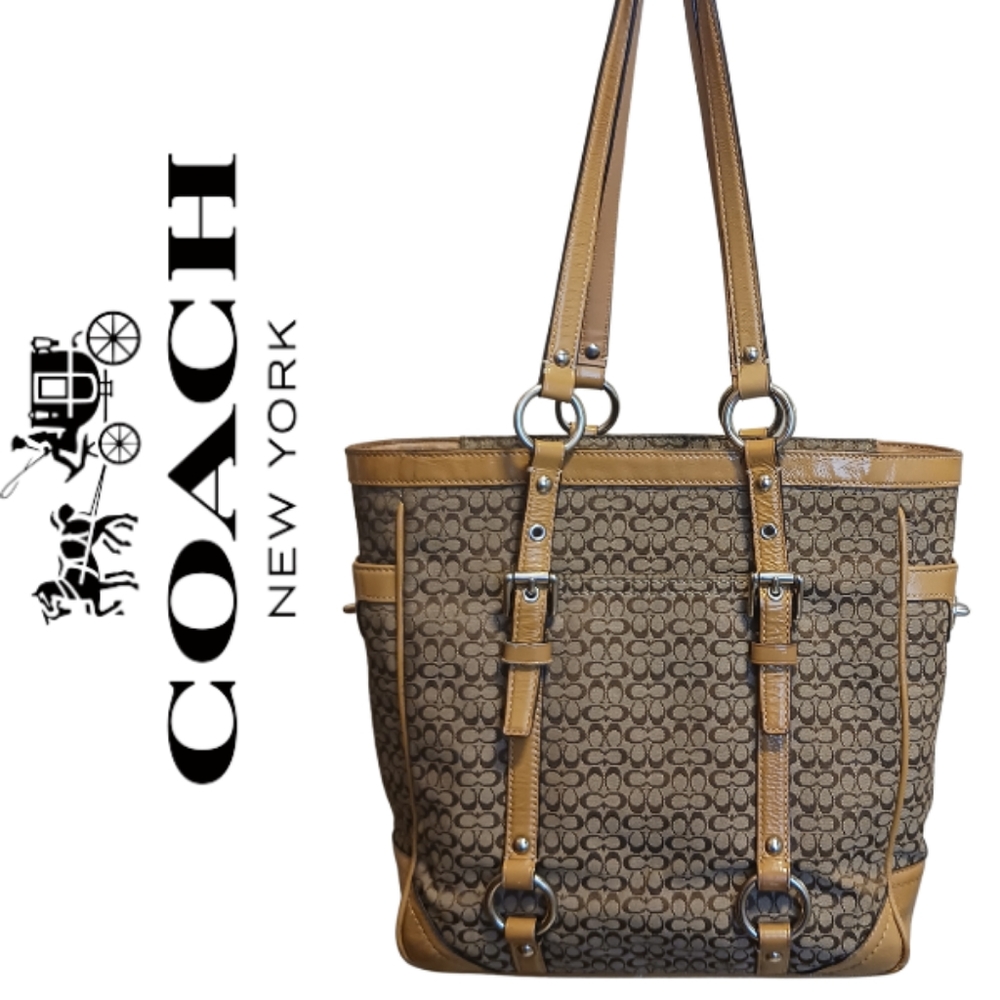 COACH Vintage Signature C Mini Gallon Brown Tan Canvas Leather Trim Tote Bag